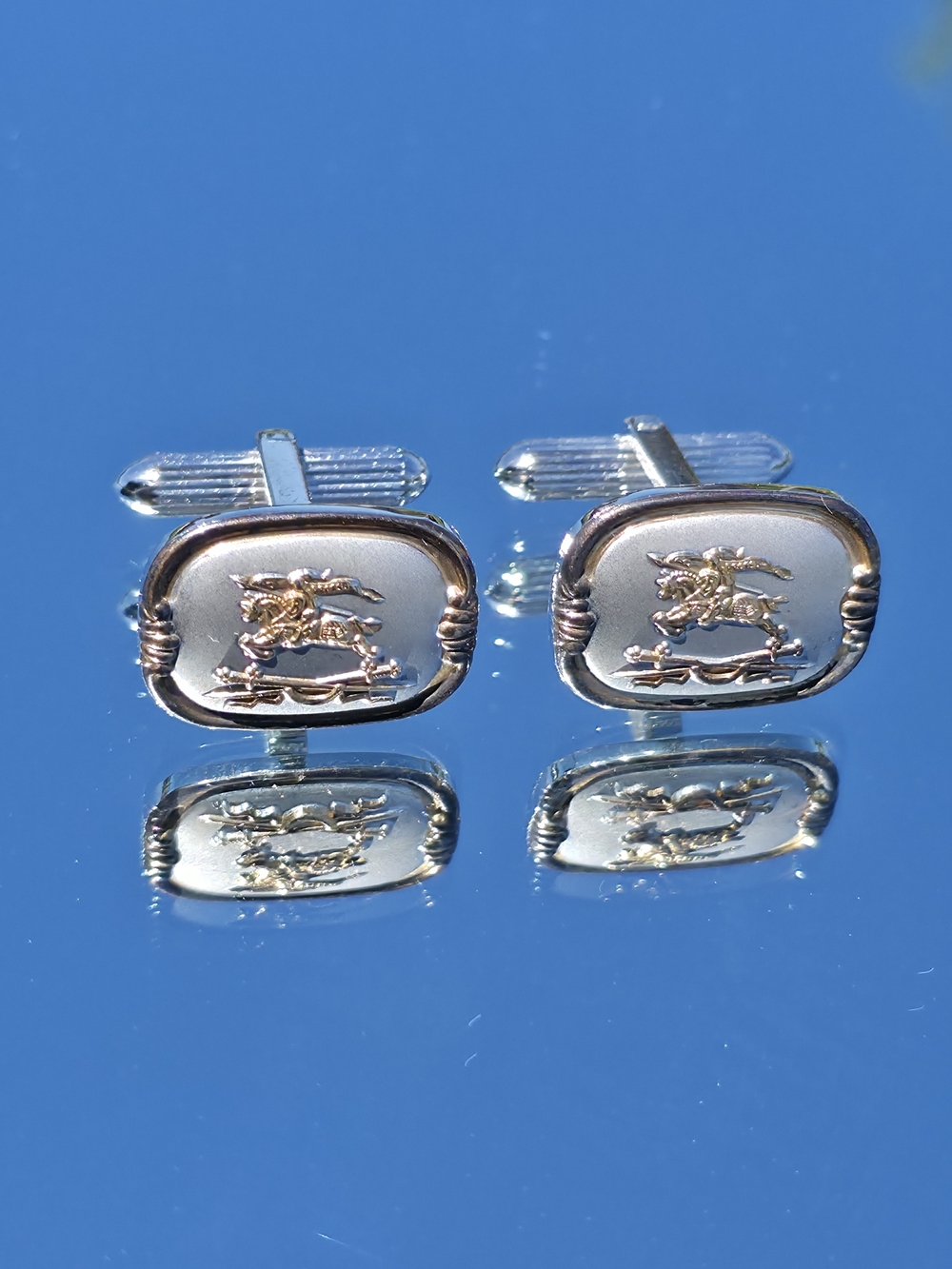 Vintage Burberrys of London Sterling Silver 925 14K Gold Filled Knight Cufflinks